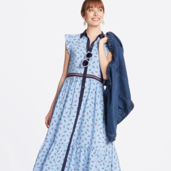 EUC Draper James Blue Floral Silk Dress Size 8 - Picture 1 of 8